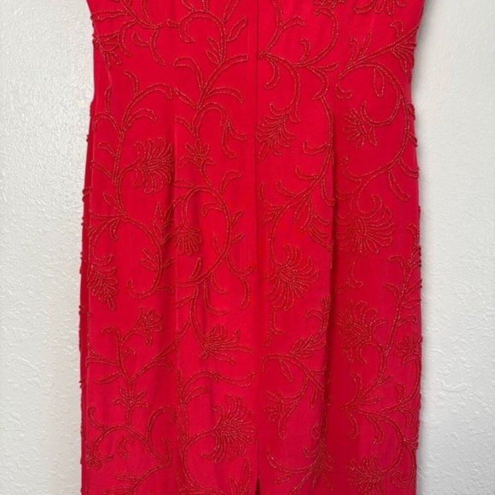 Carmen Marc Valvo silk vintage red floral sequin sheath dress 6 formal - Picture 10 of 13
